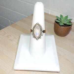 Rainbow Moonstone Ring .925 Sterling Silver - Size 8.5
